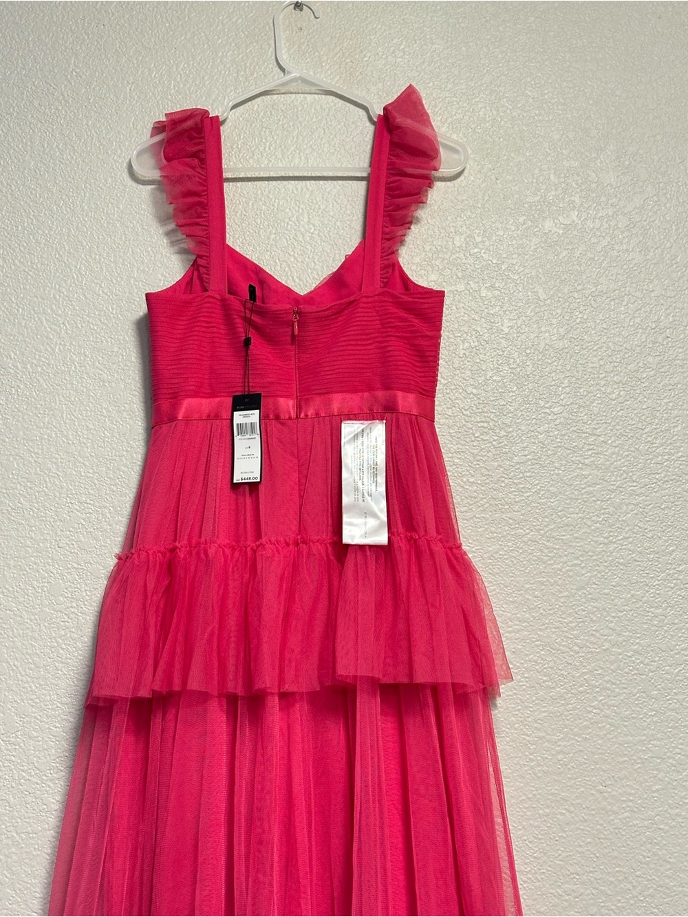 BCBG Maxazria Hot Pink Tiered Tulle Maxi Dress. New with tags. Size 8